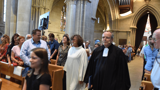 Les ministres officiants - Francine Guyaz, diacre et Alain Monnard, pasteur - Culte synodal de consécration et d'agrégation 2023 - ®EERV - Gérard Jaton 