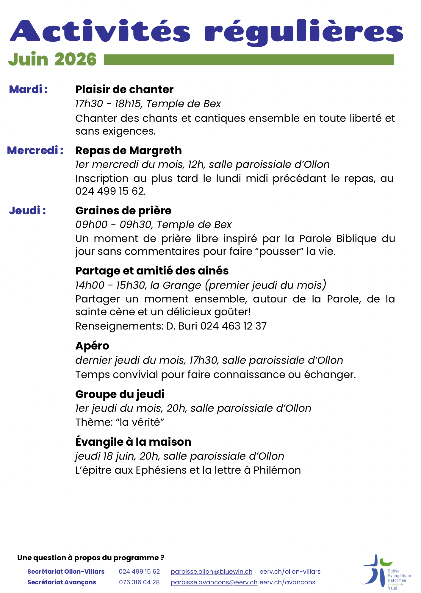 Activités régulières
