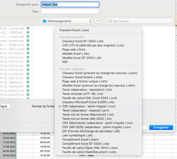 Enregistrer sous et choisir le format CSV séparateur point virgule