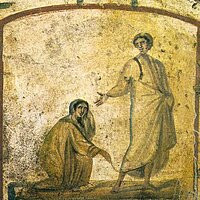 Le Christ Guérissant une femme hémorragique, peint dans les Catacombes de Rome