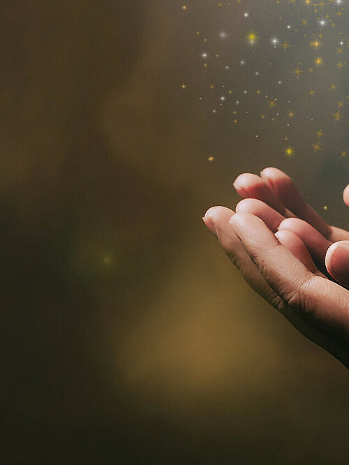 Human hands open palm up worship with faith in religion and belief in God on blessing background.Christian Religion concept background.