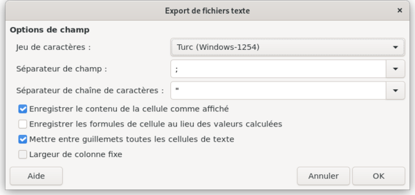 Paramètres nécessaires pour l'import sur les sites EERV
