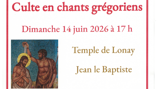 Culte avec chants grégoriens le 14 juin 2026 à 17 heures au temple de Lonay