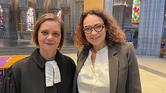 La pasteure Line Déparz et la rabbin Delphine Horvilleur ont partagés un culte dimanche 30 mars 2025 à la Cathédrale de Lausanne.