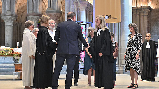Culte synodal 2025 - Le collège des consacrants et la pasteure agrégée Florence Blaser