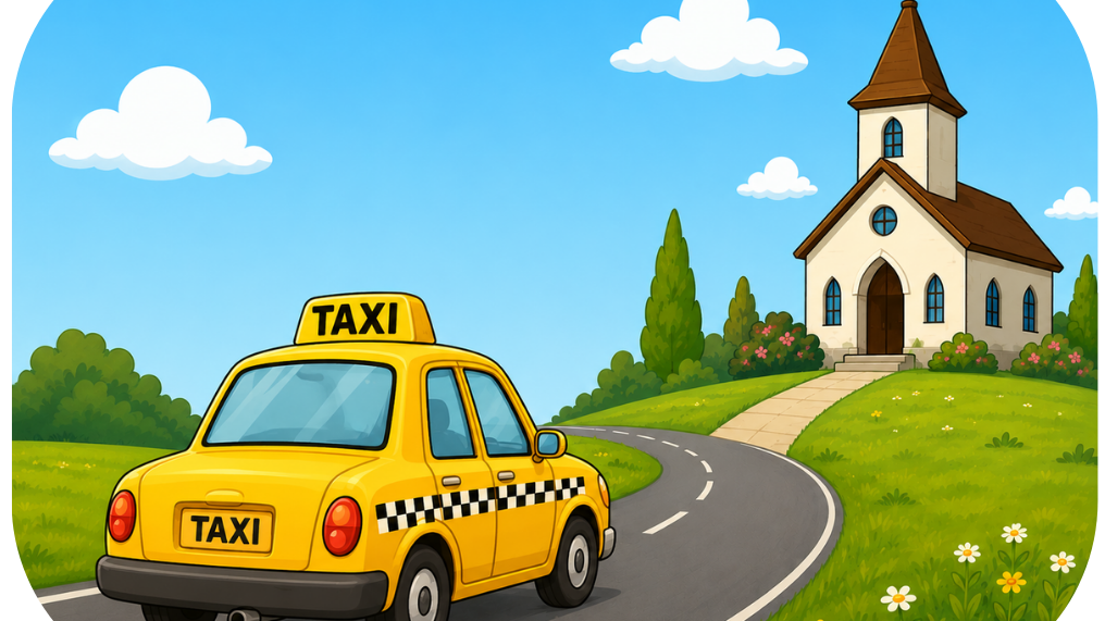 Taxi se rendant à une église