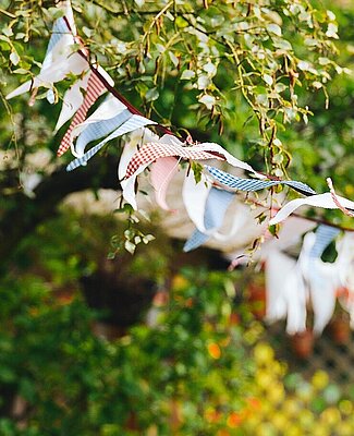 guirlandes de fête dans un jardin