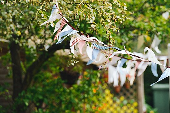 guirlandes de fête dans un jardin