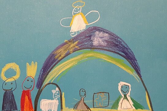 Dessin enfantin de la Nativité