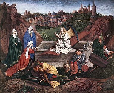 Jan van Eyck - The Three Marys at the Tomb, Domaine publique, via Wikimedia Commons