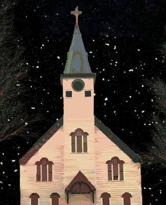 Une église dans la nuit hivernale
