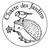 Logo de la Charte des Jardins : oiseau perché sur le dos d’un hérisson