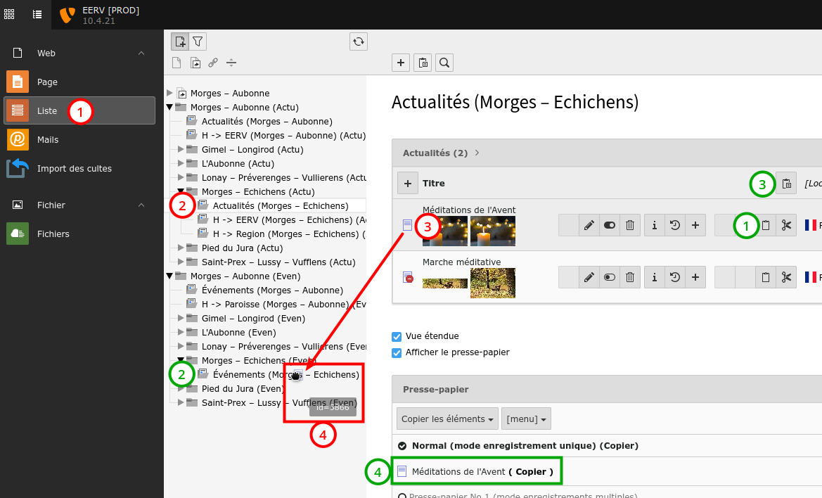 capture d'écran : Copier une Actualité en un Événement